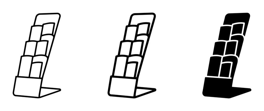 Brochure Display Stand Icons, Leaflet Holder Vector Graphics, Marketing Display Set