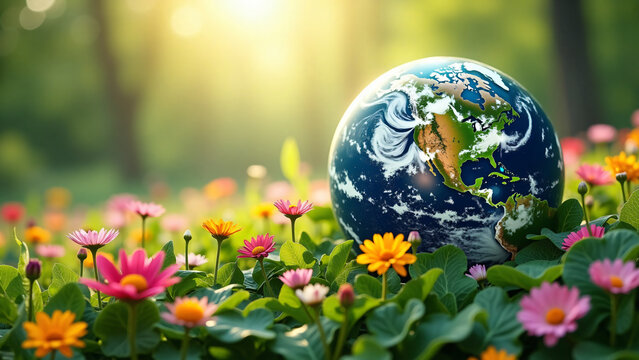Blooming Earth with Wildflowers and Green Leaves
