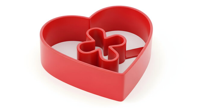 Red Heart Shaped Cookie Cutter With Flower Insert Isolated on White Background for Baking and Decorative Pastry Crafts