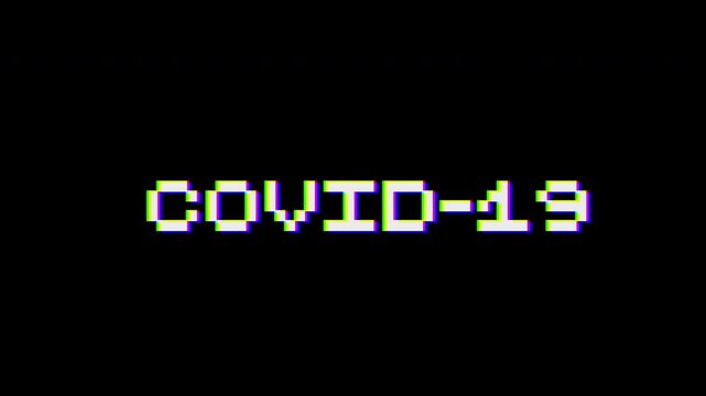 covid-19 coronavirus glitch flicker effect 4k video or footage with text elaboration retro effect seamless elaboration loading interference vintage transition loop