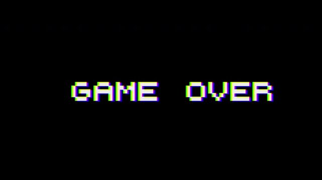 game over glitch flicker effect 4k video or footage with text elaboration retro effect seamless elaboration loading interference vintage transition loop