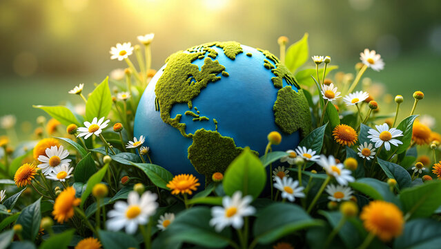 Earth Made of Flowers and Leaves Aerial View for Marketing
