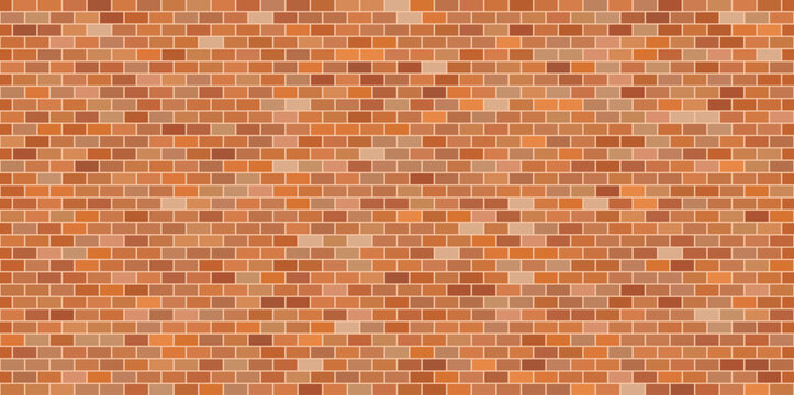 Brick wall seamless pattern, red ceramic stone tile, brown brickwall vector illustration