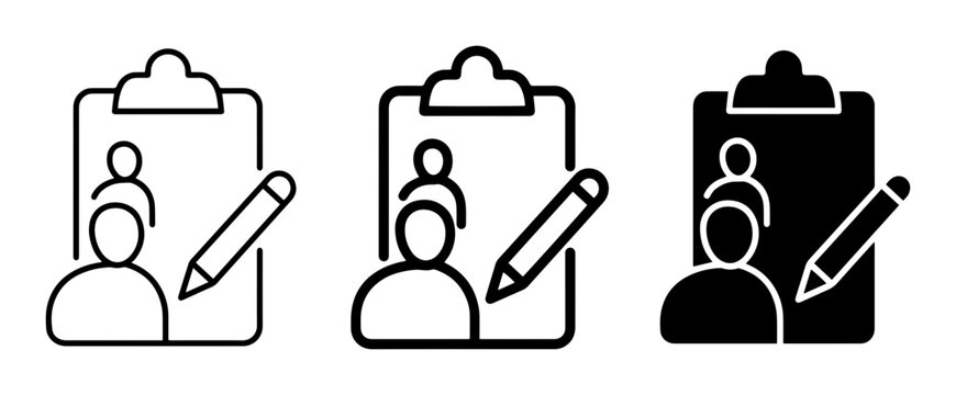 User Profile Icons, Clipboard with Person and Pencil, Vector Set for Registration, Editing, and Personalization