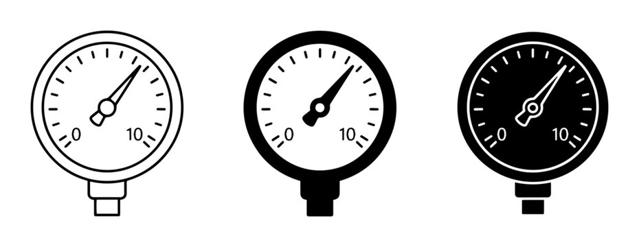 Pressure Gauge Icons, Dial Meter Set, Industrial Measurement Tools, Vector Graphics Collection