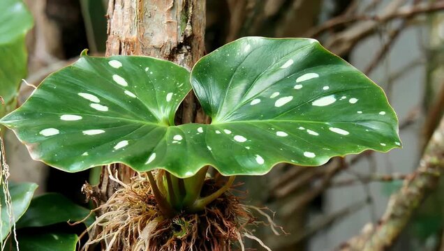 Detailed 4K botanical close-up revealing the intricate frond patterns and rich textures of an exotic Platycerium Coronarium Staghorn Fern plant thriving in a natural environment