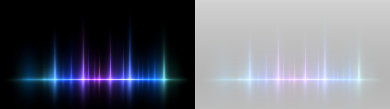 colorful light sound wave spectrum digital illustration with reflection and glow effect
