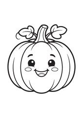 Obraz premium Cute Kawaii Pumpkin Character Coloring Page Vector Line Art