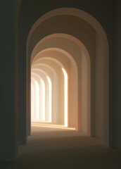 Naklejka premium Archway in a dark room with a light shining through it. the archway is made of white stone and has a curved shape.