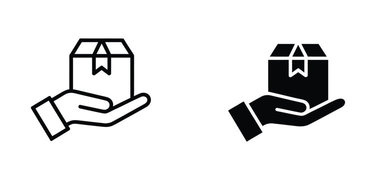 Package in hand icon set featuring safe delivery, parcel handling, shipping service and logistics symbols for ecommerce, courier business and vector design.