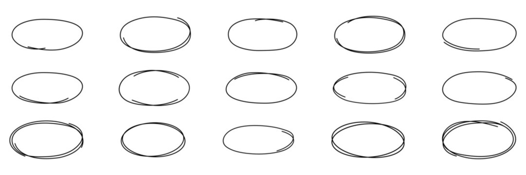 Hand Drawn Oval Scribble Frame Set for Highlighting Text, Quotes, Labels, Notes, Social Media Content and Annotations