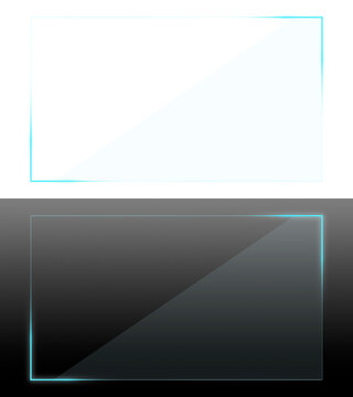 Isolated Glowing Cyan Rectangle Frame with Semi Transparent Center