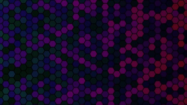 Abstract dark purple and teal honeycomb pattern motion background for digital media.