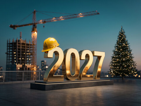 2027 new year celebration with construction theme and holiday spirit