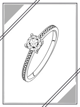 Engagement diamond ring vector illustration in retro frame