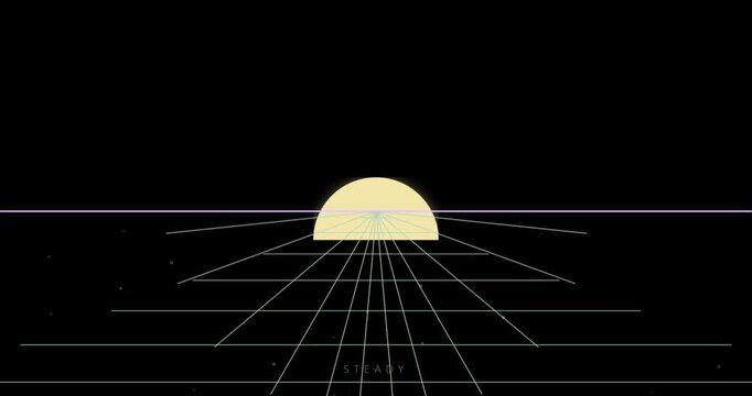 Retro Synthwave Sun And Perspective Grid For Music Background
