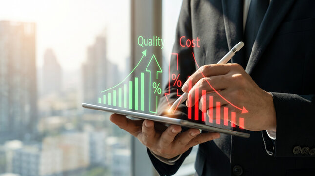 Process Optimization Rising Quality Falling Cost Concept