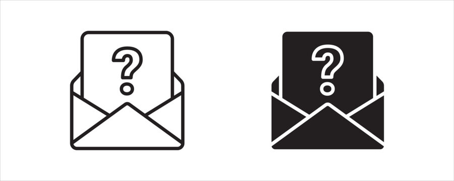 Email Inquiry Icon, Envelope, Question Mark, Customer Support, FAQ, Help and Message Inquiry Symbol in Outline and Solid Style, Vector Illustration