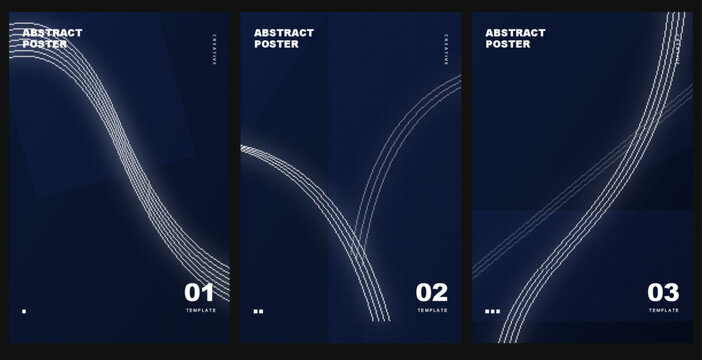Abstract Poster Template Set Navy Blue Line Vector Illustration for Modern Technology Branding and Web Design