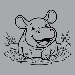 Obraz premium Friendly Baby Hippo Playing in Puddle Art And Illustration