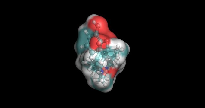 14 MM/14-Methoxymetopon, experimental and highly potent opioid analgesic derivative, 3D molecule 4K spinning 