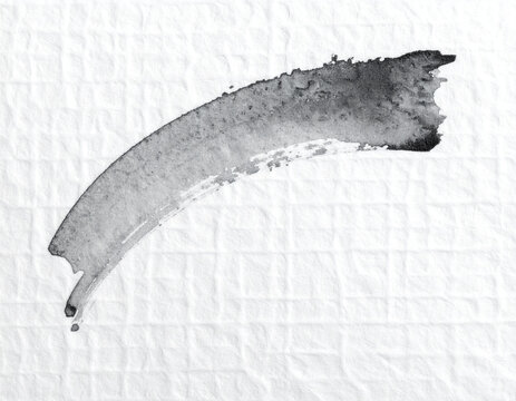 Grey ink arc on textured woven white paper, soft monochrome abstract background with copy space
