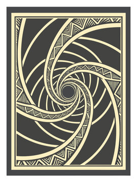 Decorative playing card back design with an elegant black and gold geometric spiral pattern