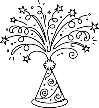 happy new year celebration festival one line art design 2027 new editable Whimsical fireworks bursting from a magic wand illustration isolated on transparent background, isolated on white background, 