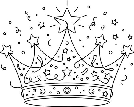 happy new year celebration festival one line art design 2027 new editable Whimsical fantasy crown with stars and magical elements isolated on transparent background, isolated on white background, Vect