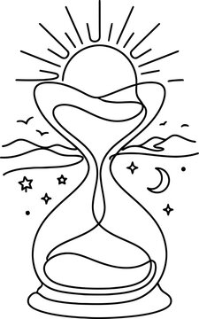 happy new year celebration festival one line art design 2027 new editable Hourglass with sun and moon transformation illustration isolated on transparent background, isolated on white background, Vect