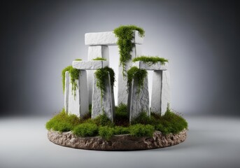 Fototapeta premium Stonehenge monument model with green moss on a rocky base