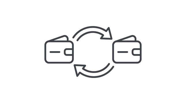 Wallet transfer icon showing exchange and transaction between two digital wallets with money exchange payment transfer financial transaction fund transfer currency exchange online payment