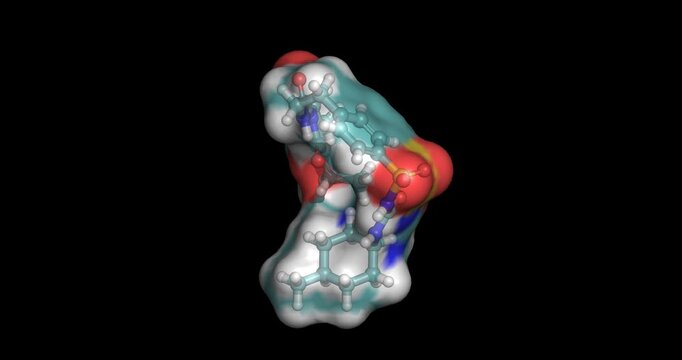 Glimepiride, third-generation sulfonylurea medication used to manage type 2 diabetes, 3D molecule 4K spinning
