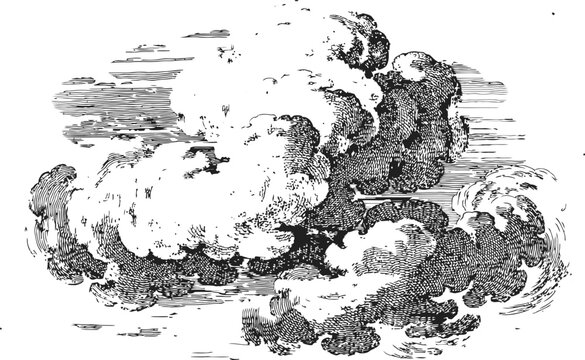 Swirling smoke cloud engraving for dramatic atmospheric effects.