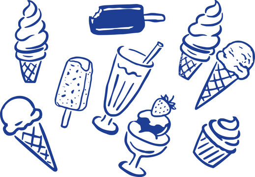 Ice cream desserts doodle line art vector illustration. Transparent EPS version.