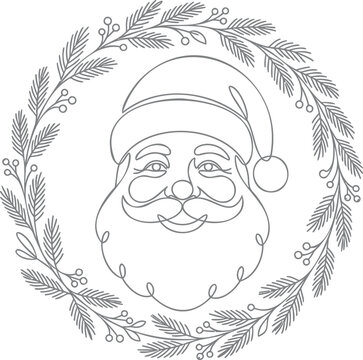 Black and white line of santa claus with detailed beard and hat, eps10 format christmas holiday festive
