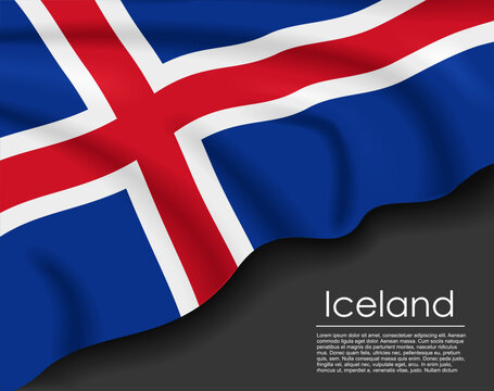 Icelandic waving flag template for national day or travel concept. Vector illustration.