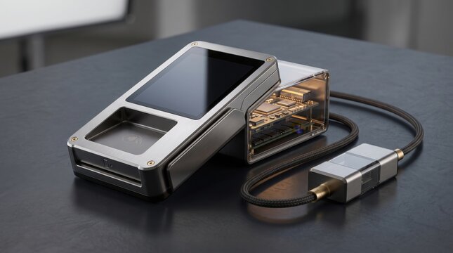 Portable digital audio player with external DAC connected