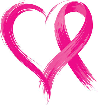 Beautiful hand drawn pink ribbon shaped as a heart for brest cencer awarness month vector illustration isolated on a clean white background design