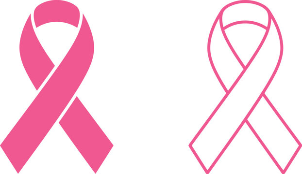 A set of pink ribbons for breast cencer awarness month vector illustration featuring solid and outline styles for medical charity and health campaigns