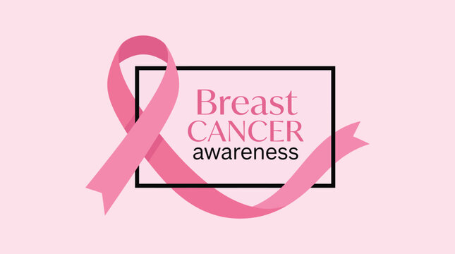 Elegant pink ribbon design for brest cencer awarness month vector illustration featuring a rectangular frame and modern typography for medical health support campaigns