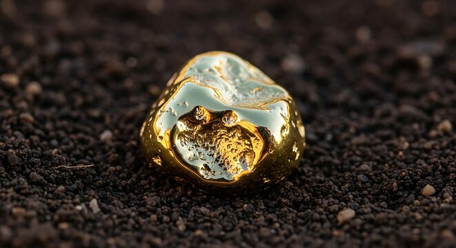 Gold nugget lying on soil