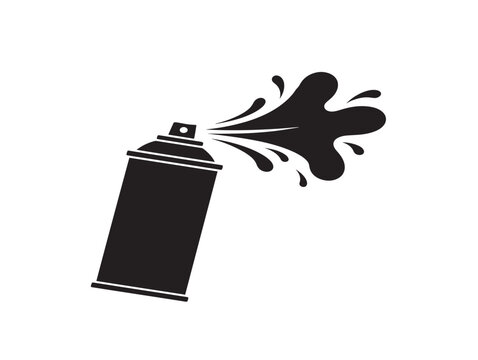 Spray paint can releasing black aerosol burst. Graffiti art tool emitting ink cloud for street murals and urban design.