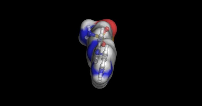 Prontosil, the first sulfa drug and historic antibiotic, 3D molecule 4K spinning