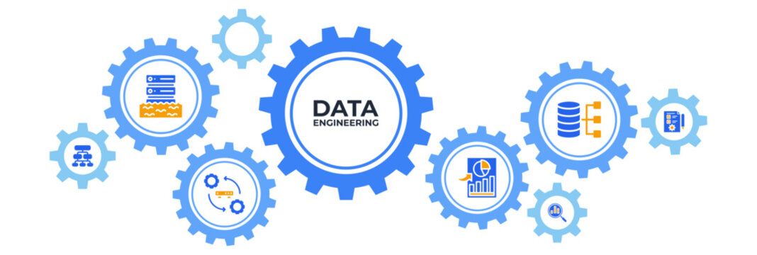 Data engineering banner web icon vector illustration concept with icon of data lake, pre-processing, classification, database, statistics, analytics and evaluation