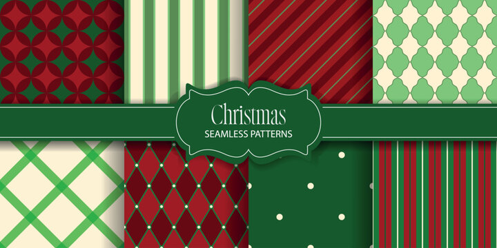 set of christmas seamless pattern. collection of geometric tseamless exture
