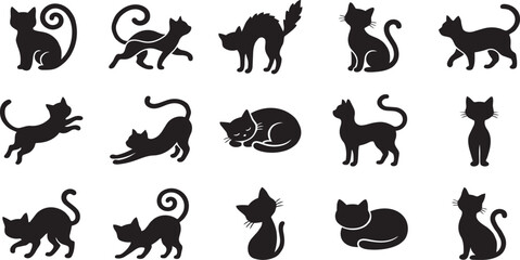 Fototapeta premium Black Cat black cat silhouettes in various poses and emotions