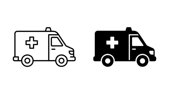 Ambulance vehicle icon set isolated on transparent background