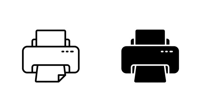 Printer icon set, solid filled and outline isolated on transparent background
