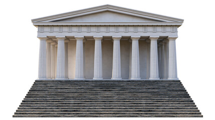Ancient Greek temple with Doric columns and stone steps, isolated on transparent background © George